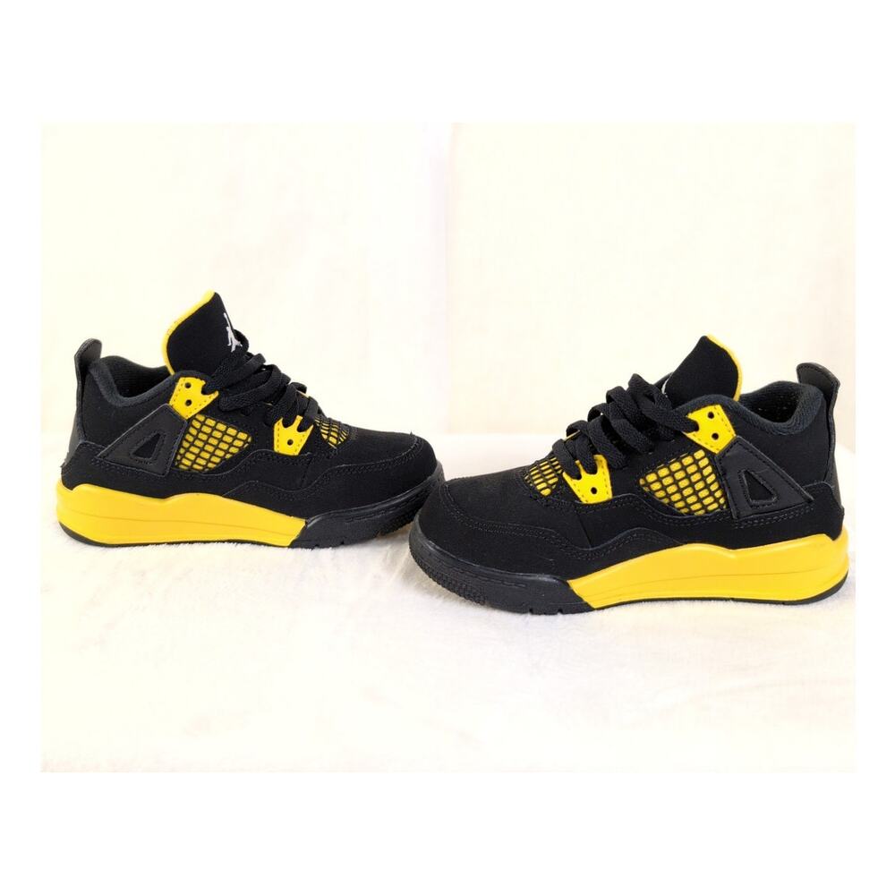 Jordan 4 Retro Thunder sneakers black yellow Size 11c Toddler shoes Sneakerhead - Picture 2 of 9
